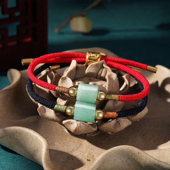 Bracelet en corde tressée fait main en Buddha Stones tibétaines, aventurine verte, pierre rouge, malachite, protection de la chance