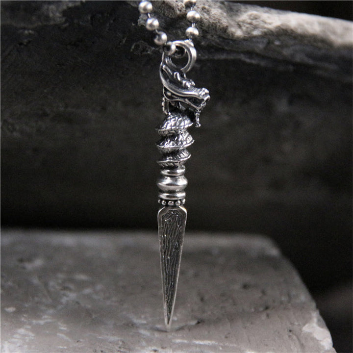 Collier pendentif de protection Dorje Vajra en argent sterling 925 Buddha Stones et motif de l'année du dragon