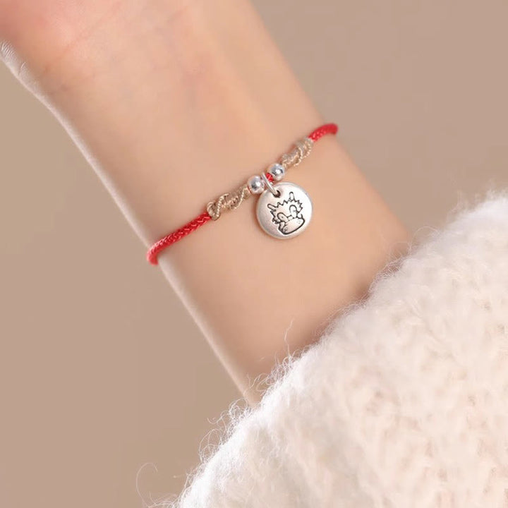 Bracelet tressé en argent sterling 999 fait main avec Buddha Stones Année du Dragon, joli signe du zodiaque chinois - image 7