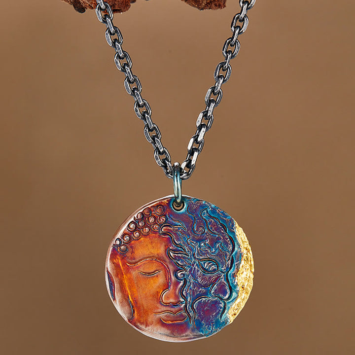 Collier pendentif de compassion moitié démon moitié bouddha en argent sterling 999 et or 24 carats avec Buddha Stones - image 2