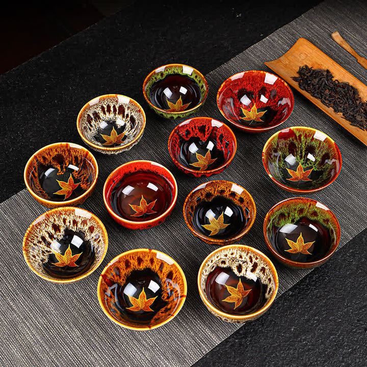 Tasse à thé en céramique colorée avec Buddha Stones et feuille d'érable