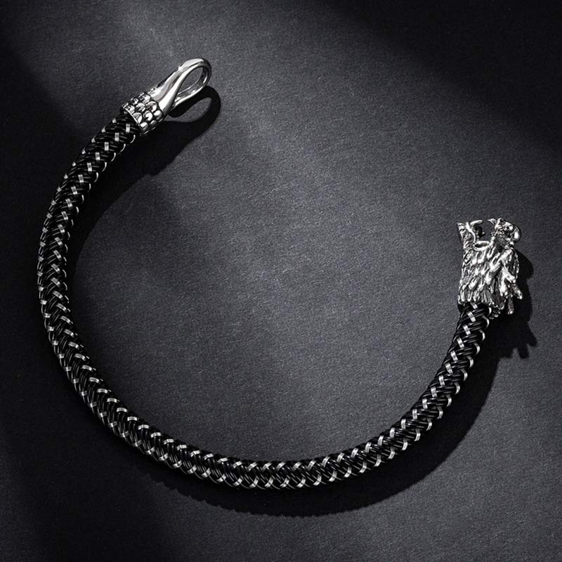 Bracelet de protection en acier titane avec dragon et Buddha Stones