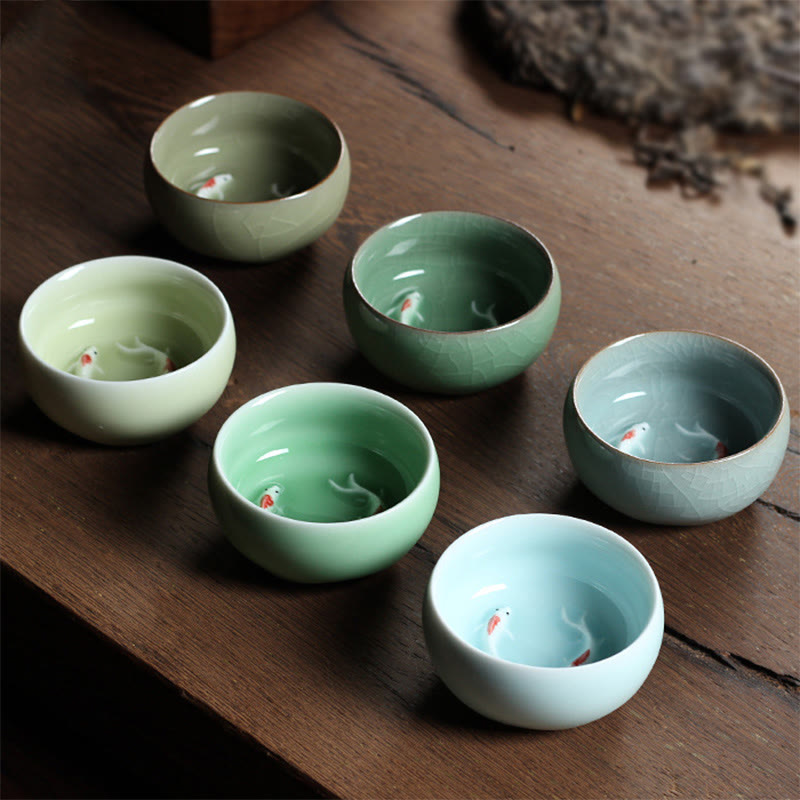 Buddha Stones Poisson Koi Coloré Tasse à Thé en Céramique Tasse à Thé Kung Fu Bol