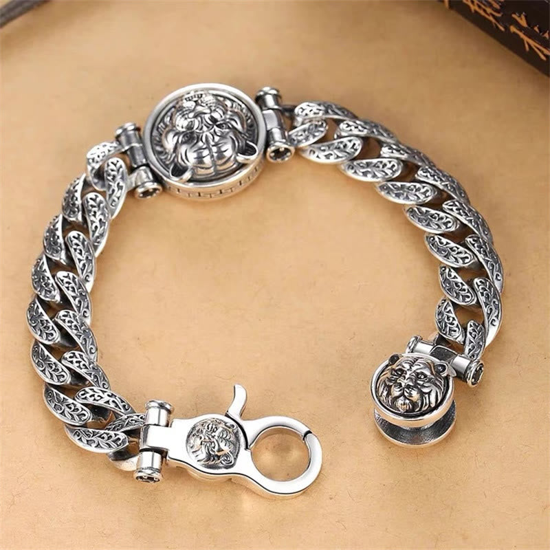 Bracelet énergétique porte-bonheur gravé avec motif floral de la dynastie Tang et Buddha Stones