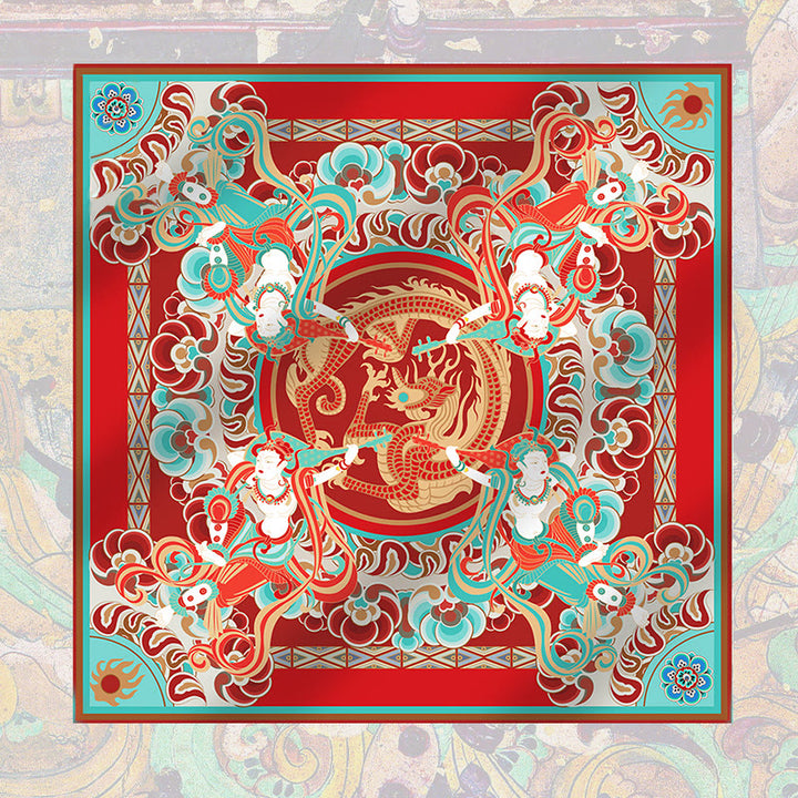 Écharpe en soie de mûrier 100 % Buddha Stones Dunhuang Rebound Pipa Flying Frescoes Châle Dunhuang de qualité supérieure 6A