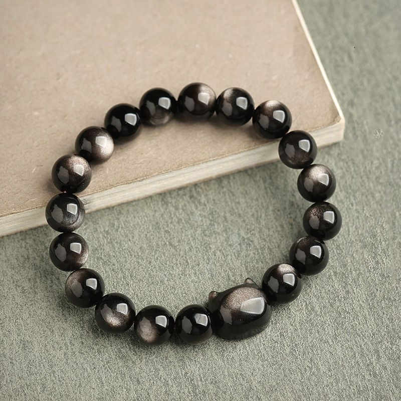 Bracelet de protection porte-bonheur en obsidienne dorée et argentée avec Buddha Stones et jolie patte de chat porte-bonheur - image 26
