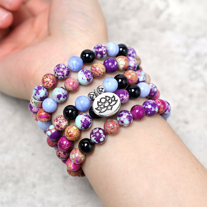 Buddha Stones Miano Naturel Violet Véritable Pierre Lotus Mala