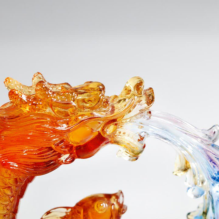 Buddha Stones Feng Shui Dragon Koi Fish Pièce d'art en cristal Liuli faite à la main Décoration de bureau à domicile - image 8