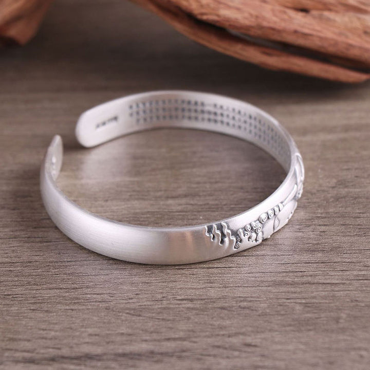 Bracelet Buddha Stones en argent sterling 999 avec tête de Bouddha et cœur Sutra de la sérénité