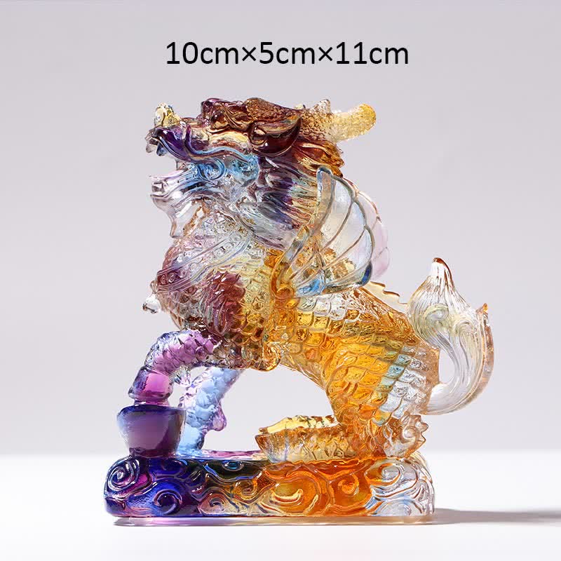 Feng Shui Kirin Pièce d'art en cristal Liuli faite à la main Décoration de bureau à domicile Fortune - Coloré - Kirin et Ingot - image 5