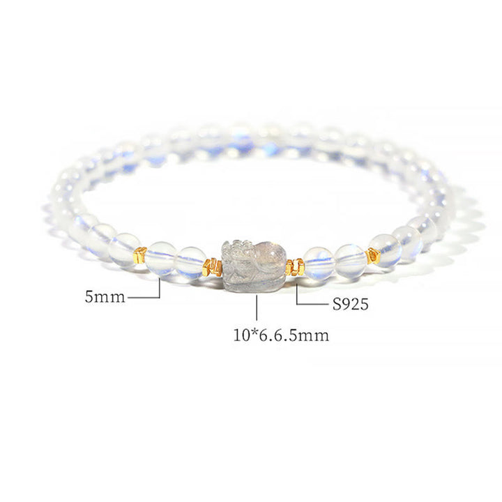 Bracelet de guérison PiXiu en pierre de lune naturelle en argent sterling 925 plaqué or avec Buddha Stones
