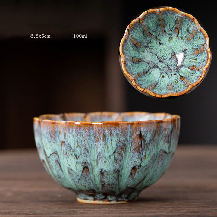 Tasse à thé en céramique à motif de fleurs de pêcher avec Buddha Stones