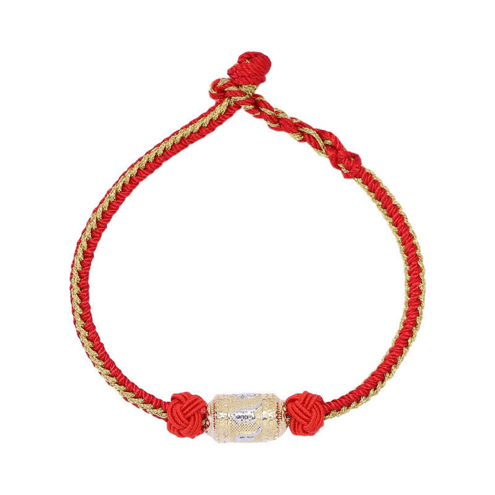 Bracelet en argent sterling 925 Buddha Stones et roue de prière Om Mani Padme Hum, chance et force, cordon rouge