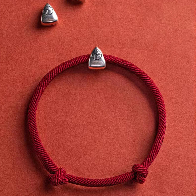 Bracelet tressé fait main en argent sterling 925 avec le personnage Fu et les Buddha Stones