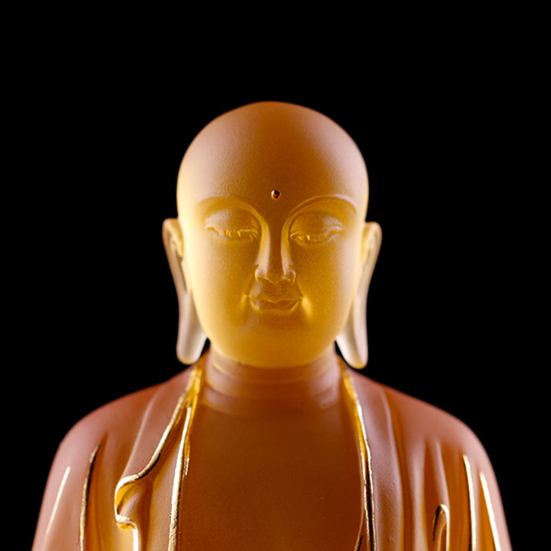 Buddha Stones faites à la main Ksitigarbha Bodhisattva Figurine Liuli Cristal Pièce d'art Statue de sérénité Décoration de la maison