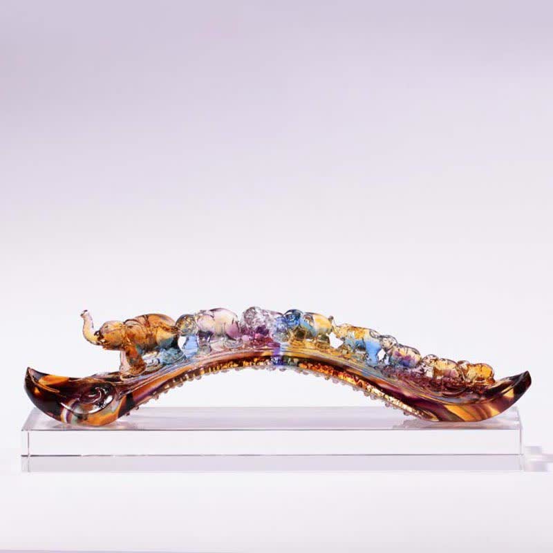 Pièce d'art en cristal fait à la main en forme d'éléphant Ruyi de Liuli, décoration d'intérieur avec base en cristal - image 0