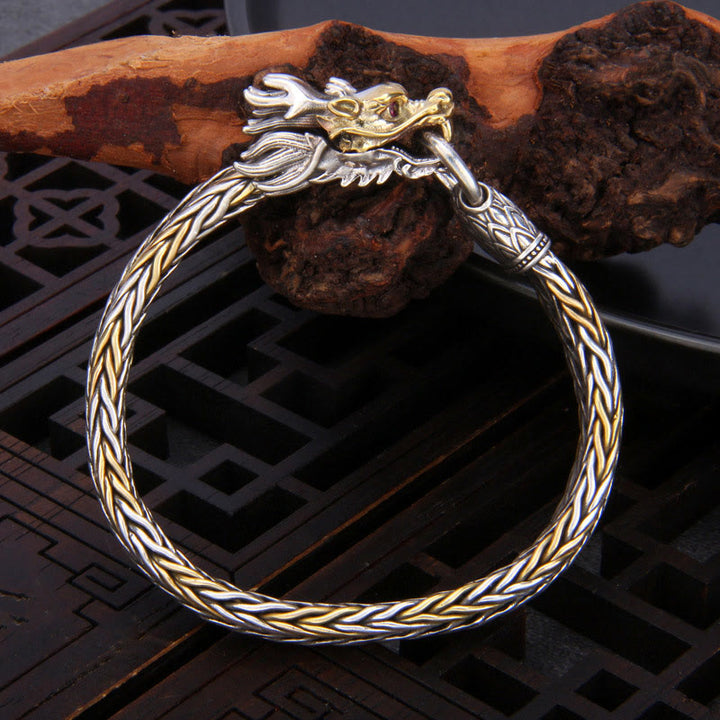 Bracelet tressé en métal de protection du dragon de bon augure en argent sterling 925 de Buddha Stones Année du Dragon