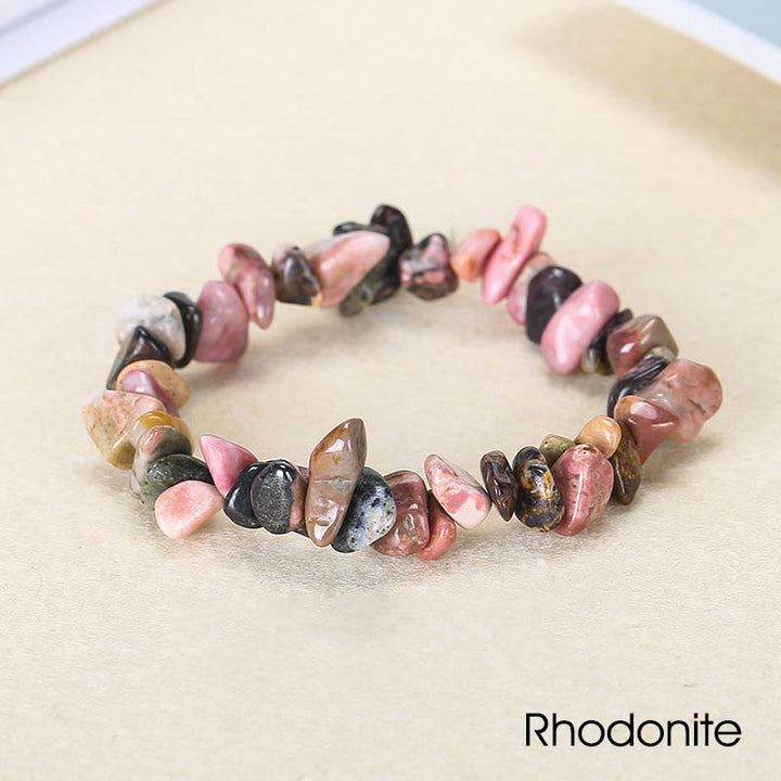Bracelet apaisant et chaleureux en pierre de cristal de forme irrégulière naturelle - Rhodonite (Tour de poignet : 15-16 cm) - image 46
