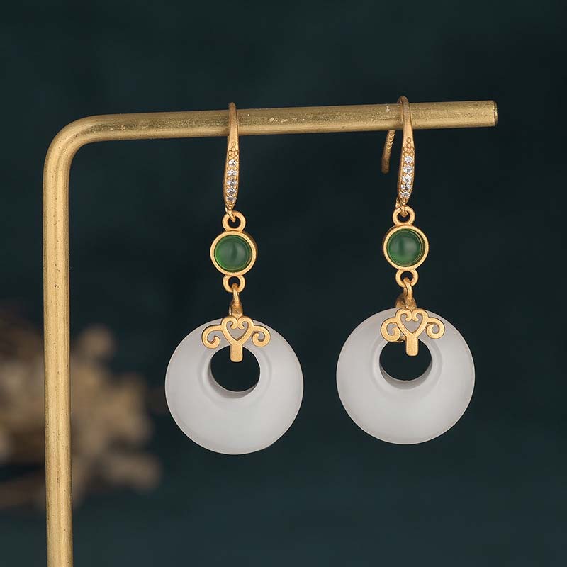 Boucles d'oreilles pendantes Feng Shui en jade blanc