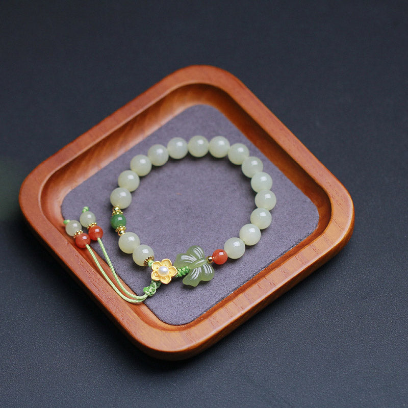 Bracelet Buddha Stones en argent sterling 925 et jade avec fleur porte-bonheur et papillon - image 11