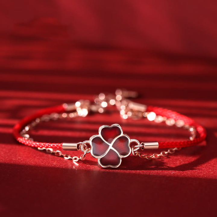 Buddha Stones en argent sterling 925 avec trèfle à quatre feuilles changeant de couleur et protection contre la chance