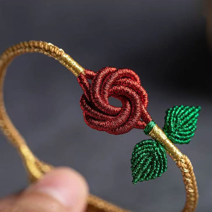 Bracelet fait main en corde de fleur de rose Buddha Stones et huit fils, nœud de paix, porte-bonheur