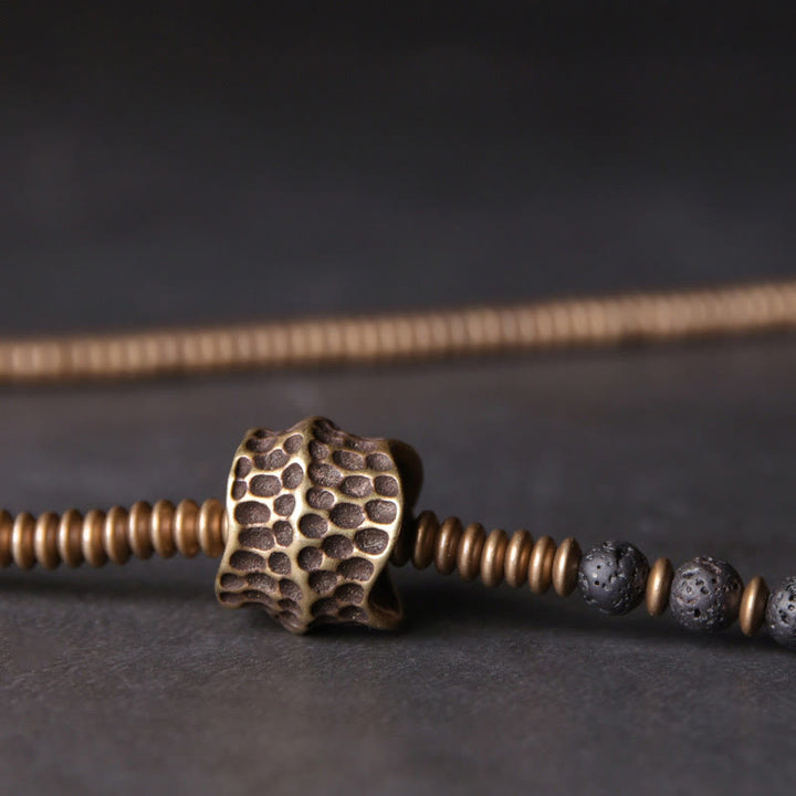 Bracelet de guérison multicouche en Buddha Stones, roches de lave vintage, laiton et cuivre - image 4