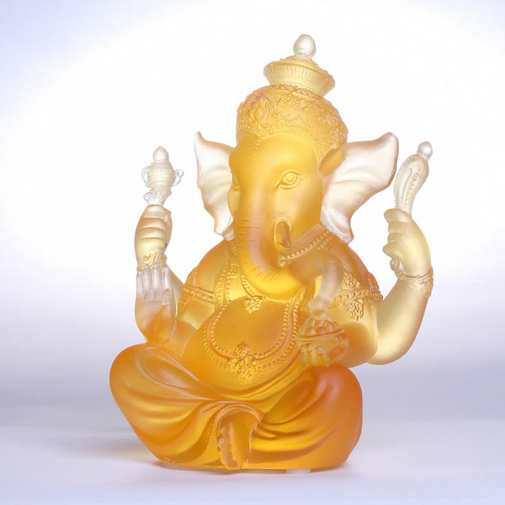 Buddha Stones faites à la main Ganesh Ganpati Figurine d'éléphant Liuli Pièce d'art en cristal Statue de protection Décoration de la maison