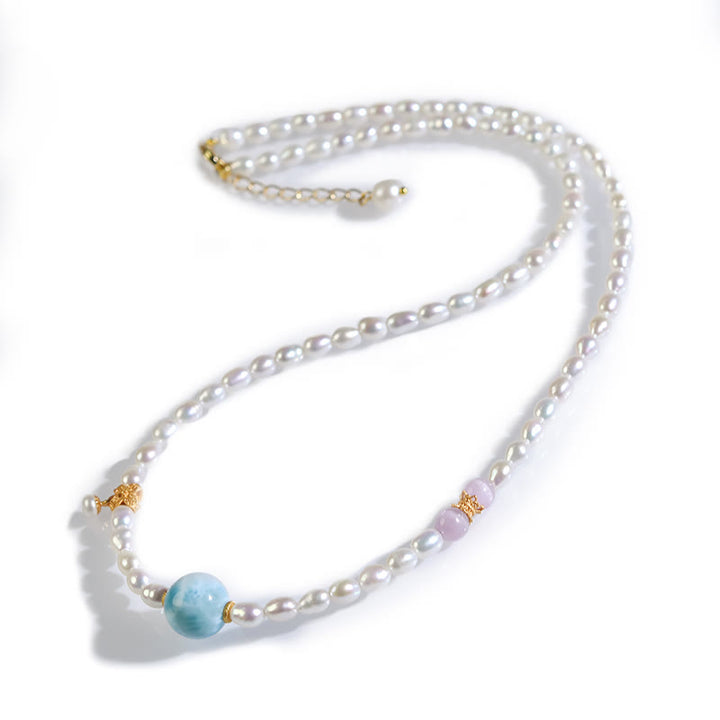 Collier Buddha Stones Argent Sterling 925 pendentif perle naturelle Larimar sincérité