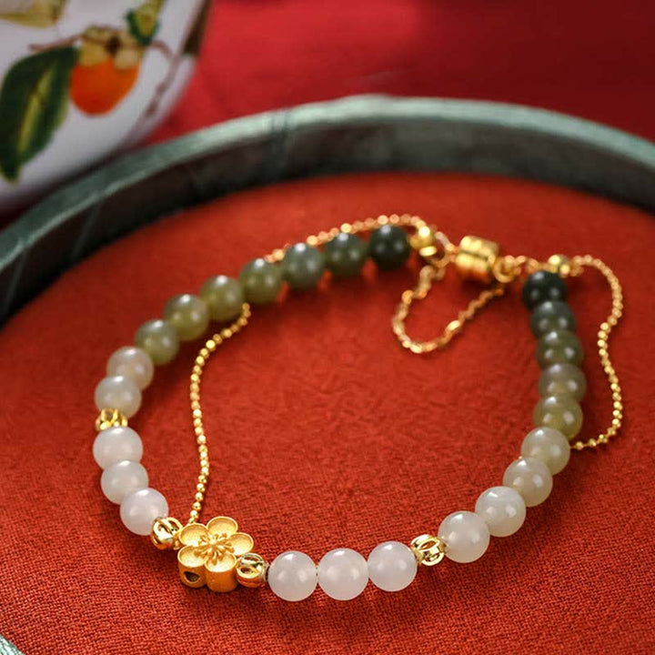 Bracelet porte-bonheur en argent sterling 925 Buddha Stones et jade Hetian naturel