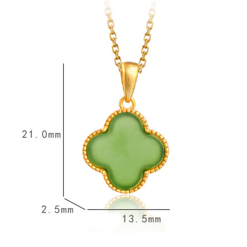 Collier pendentif trèfle à quatre feuilles en jade naturel Hetian en argent sterling 925 Buddha Stones