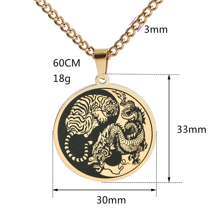 Collier chaîne en acier titane Buddha Stones Tiger Dragon Pendentif Harmonie