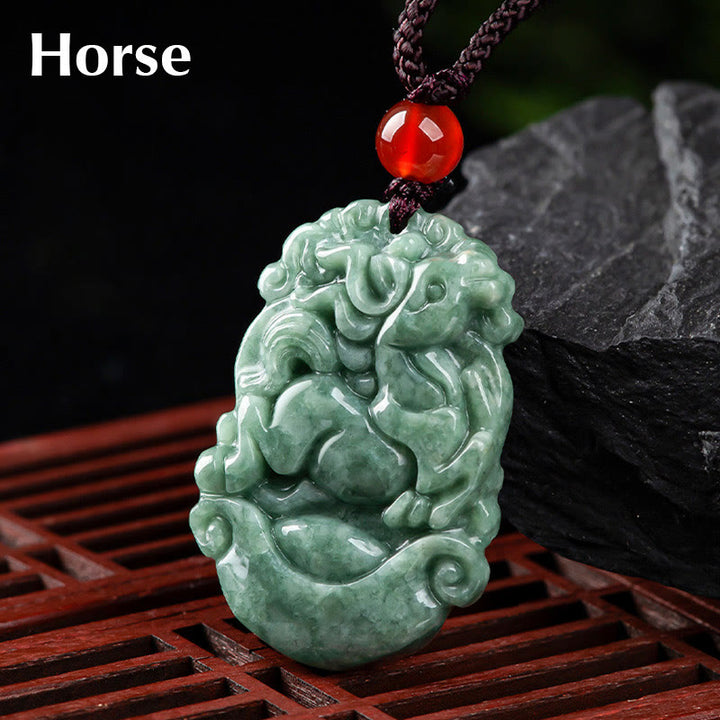 Buddha Stones pendentif de prospérité en jade naturel avec 12 signes du zodiaque chinois - Cheval - image 20