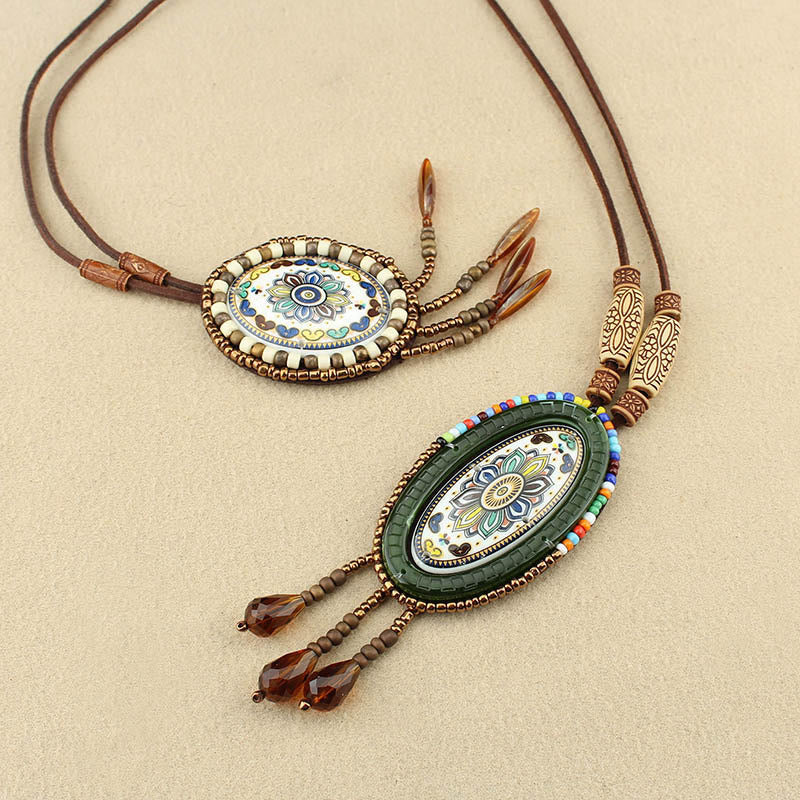 Collier pendentif créatif en perles à motif mandala et Buddha Stones