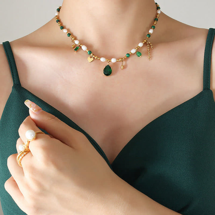 Collier pendentif calme en perles de zircon turquoise