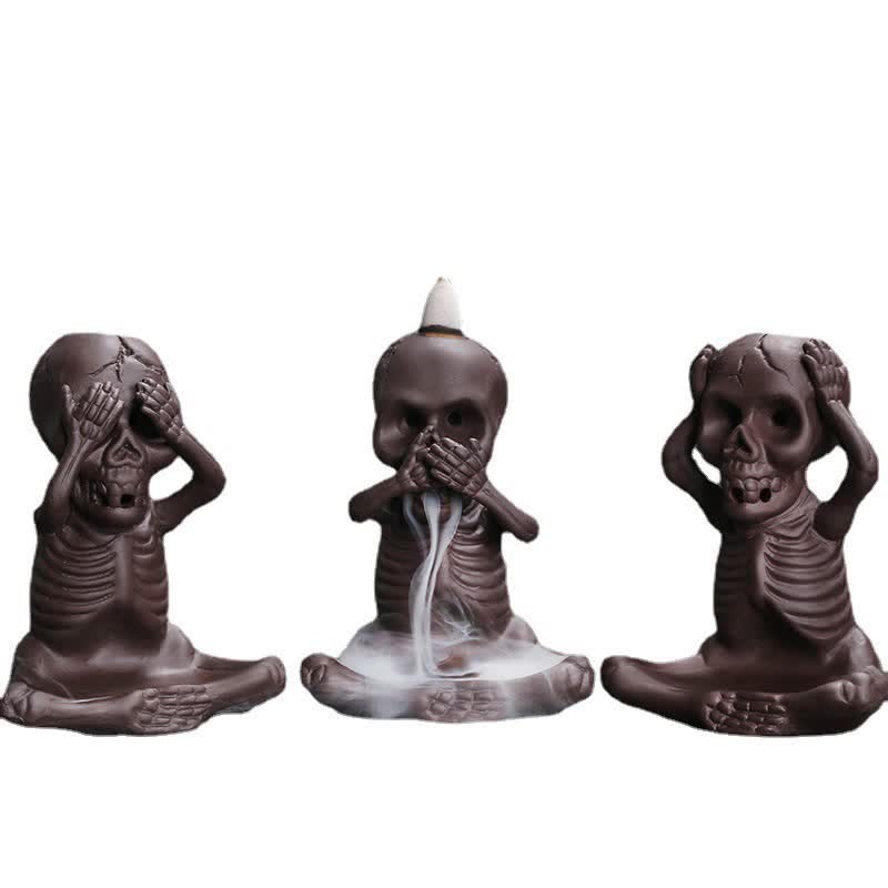 Buddha Stones Petit Crâne Fantôme Argile Violet Fontaine à Fumée à Refoulement Brûleur d'Encens Paix Décoration