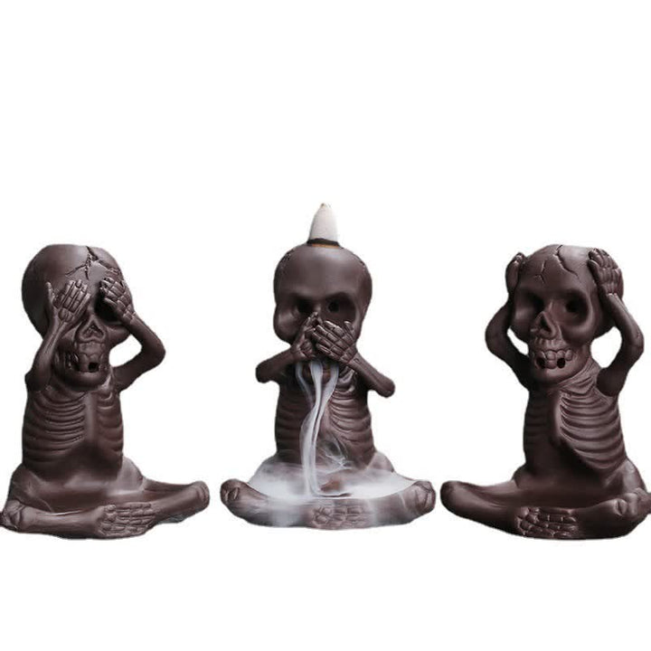 Buddha Stones Petit Crâne Fantôme Argile Violet Fontaine à Fumée à Refoulement Brûleur d'Encens Paix Décoration