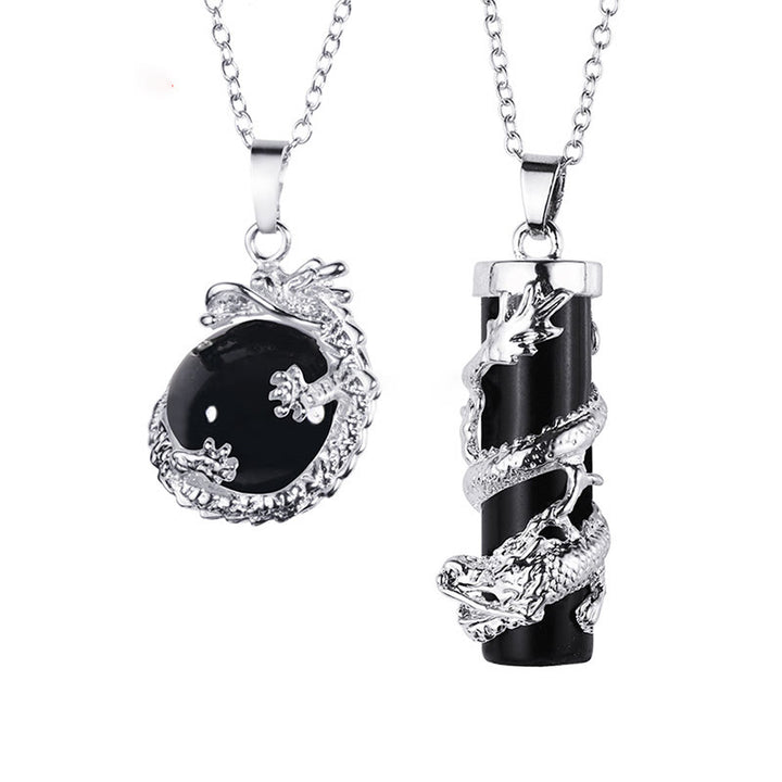 Buddha Stones pendentif couple en pierres précieuses rondes enveloppées de dragon en 2 pièces