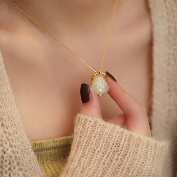 Buddha Stones en argent sterling 925 et jade Hetian naturel avec Bouddha rieur - image 3