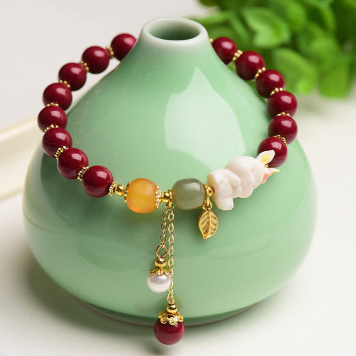 Bracelet de bénédiction en perles de jade Hetian cinabre de l'année du lapin