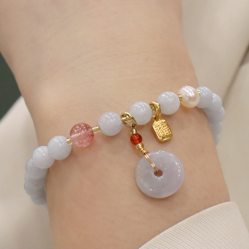 Bracelet à breloques en forme de lapin, de courge et de chat en Buddha Stones -marine naturelle, calcédoine, sérénité - Boucle de paix aigue-marine Fu Personnage - image 12