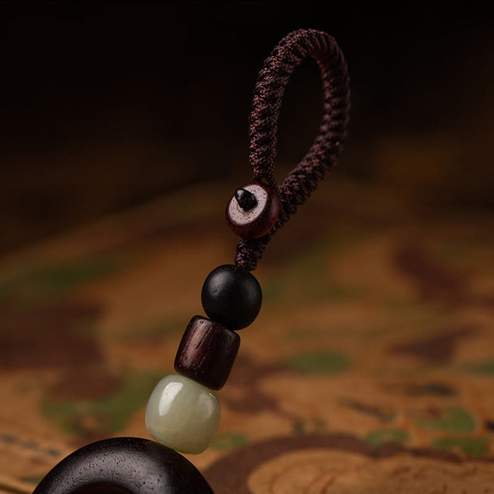 Buddha Stones Tibet Om Mani Padme Hum PiXiu Pièce de cuivre Petite feuille Bois de santal rouge Cinabre Protection Porte-clés