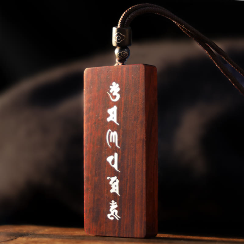 Collier pendentif de protection incrusté de Buddha Stones en argent sterling 999 avec petite feuille de bois de santal rouge et bois d'ébène Om Mani Padme Hum - image 5