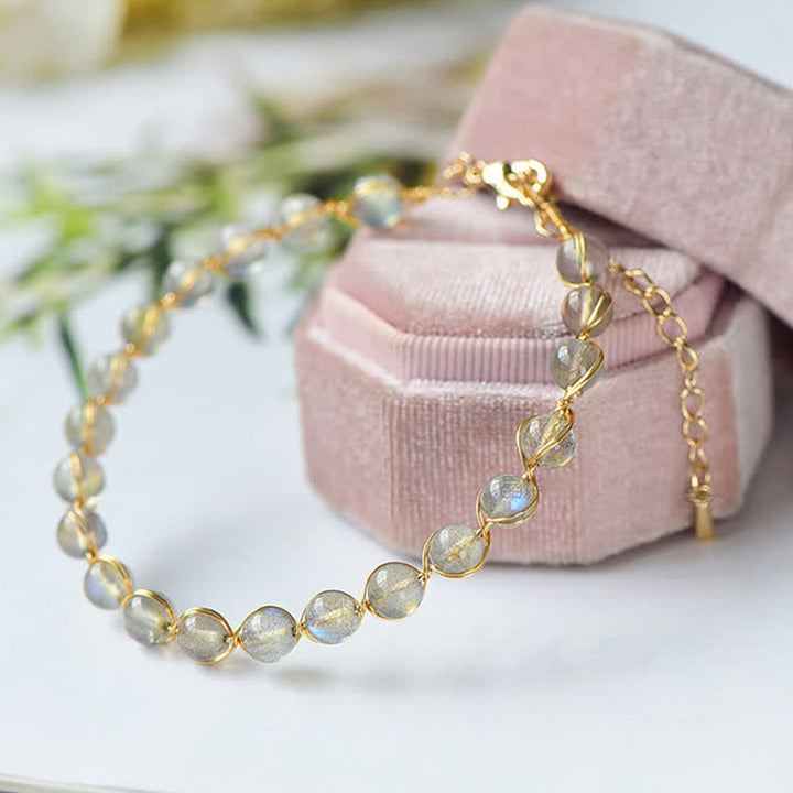 Bracelet de guérison positif en pierre de lune naturelle plaqué or 14 carats de Buddha Stones - image 3