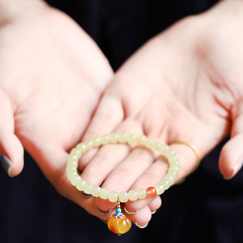 Bracelet de prospérité en cristal d'agate rouge et d'ambre en jade naturel Hetian
