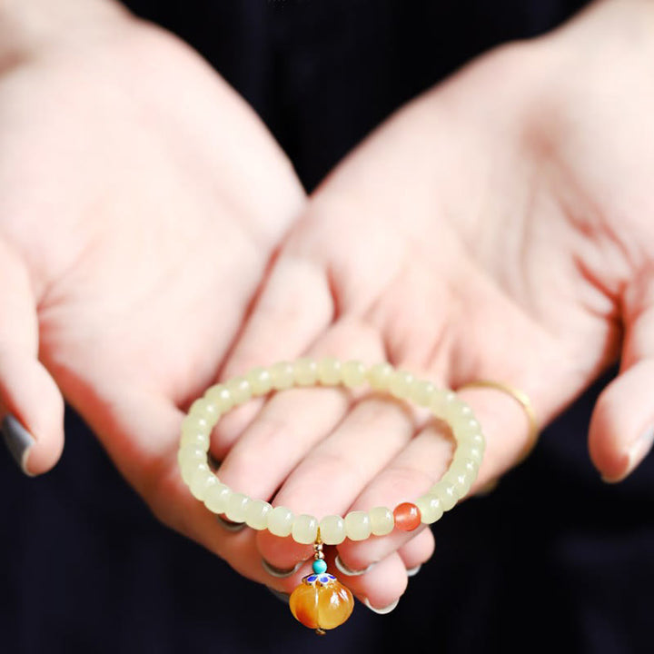 Bracelet de prospérité en cristal d'agate rouge et d'ambre en jade naturel Hetian