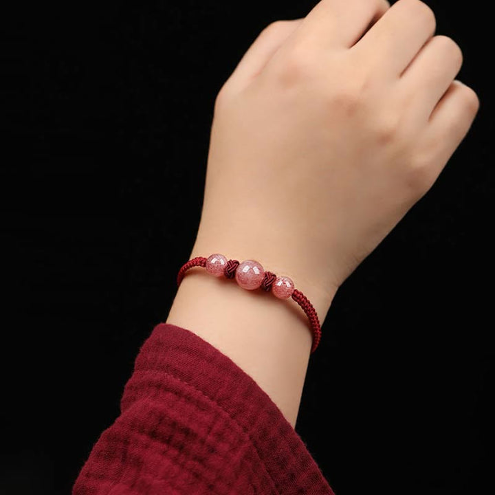 Bracelet de cheville tissé en fil rouge avec cristal de quartz fraise naturel Buddha Stones