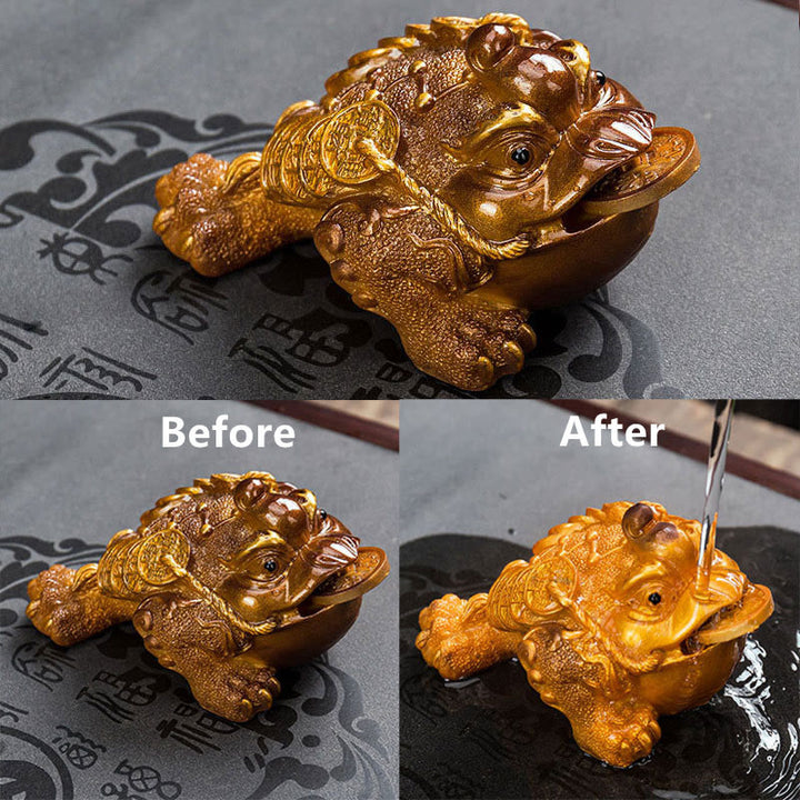 Buddha Stones changeantes de couleur FengShui richesse grenouille porte-bonheur pièce de cuivre thé animal de compagnie figurine en résine décoration