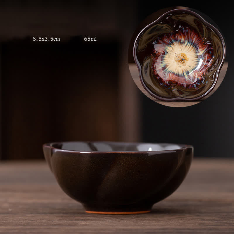 Tasse à thé en céramique à motif de fleurs de pêcher avec Buddha Stones