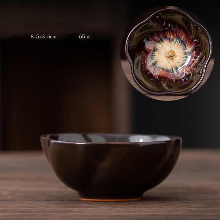 Tasse à thé en céramique à motif de fleurs de pêcher avec Buddha Stones